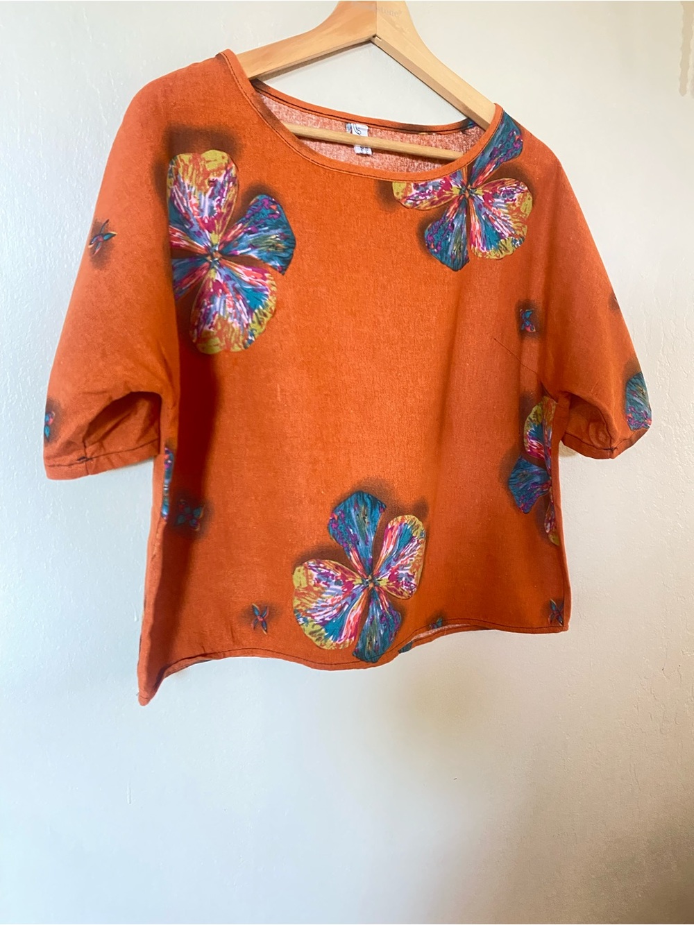 Floral Linen Blend Top - Rust - Picture 2 of 4